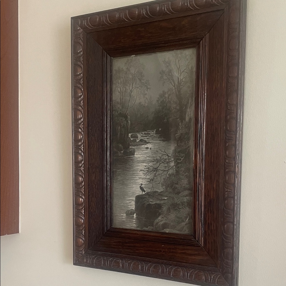 Vintage Wooden Framed River Scene Art